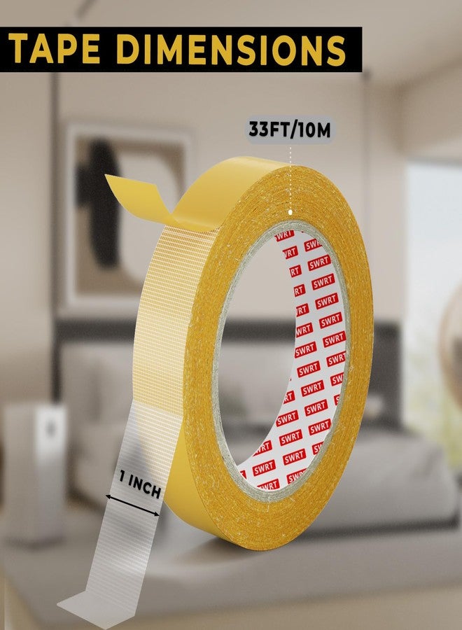 SWRT Double Sided Fabric Tape 1" x 33FT - Heavy Duty, Clear, No Residue, Strong Adhesion for Carpet, Crafts, Clothing, Outdoor & Indoor Use - Image 2
