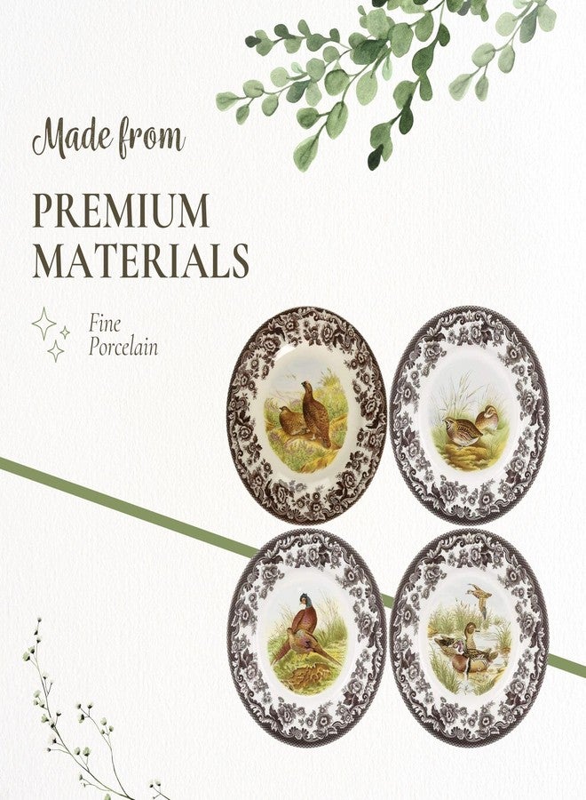 Spode Woodland Canapé Plate Set - 4 Piece 6.5 Inch Fine Porcelain Plates Featuring Red Grouse, Pheasant, Quail & Wood Duck Motifs - Microwave, Dishwasher & Warm Oven Safe, Made in England - Image 4