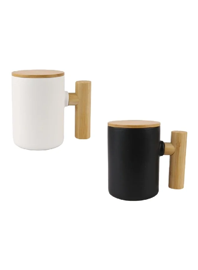 Bien Servi 2-Piece Coffee Mug with Bamboo Lid Black and White 400 ml KRJYD881-A