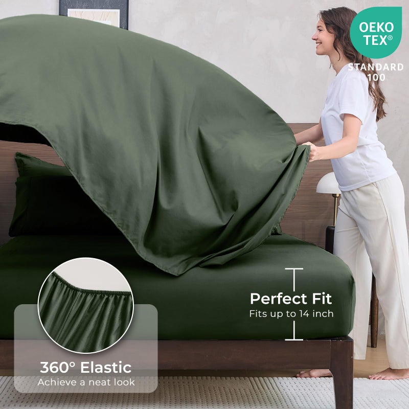 HEVUMYI Army Green Queen Comforter Set - 7-Piece All Season Bed in a Bag Queen, Ultra Soft Bedding Set with Comforter, Flat Sheet, Fitted Sheet, Pillowcases, Pillow Shams - Image 5