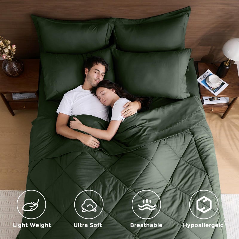 HEVUMYI Army Green Queen Comforter Set - 7-Piece All Season Bed in a Bag Queen, Ultra Soft Bedding Set with Comforter, Flat Sheet, Fitted Sheet, Pillowcases, Pillow Shams - Image 2