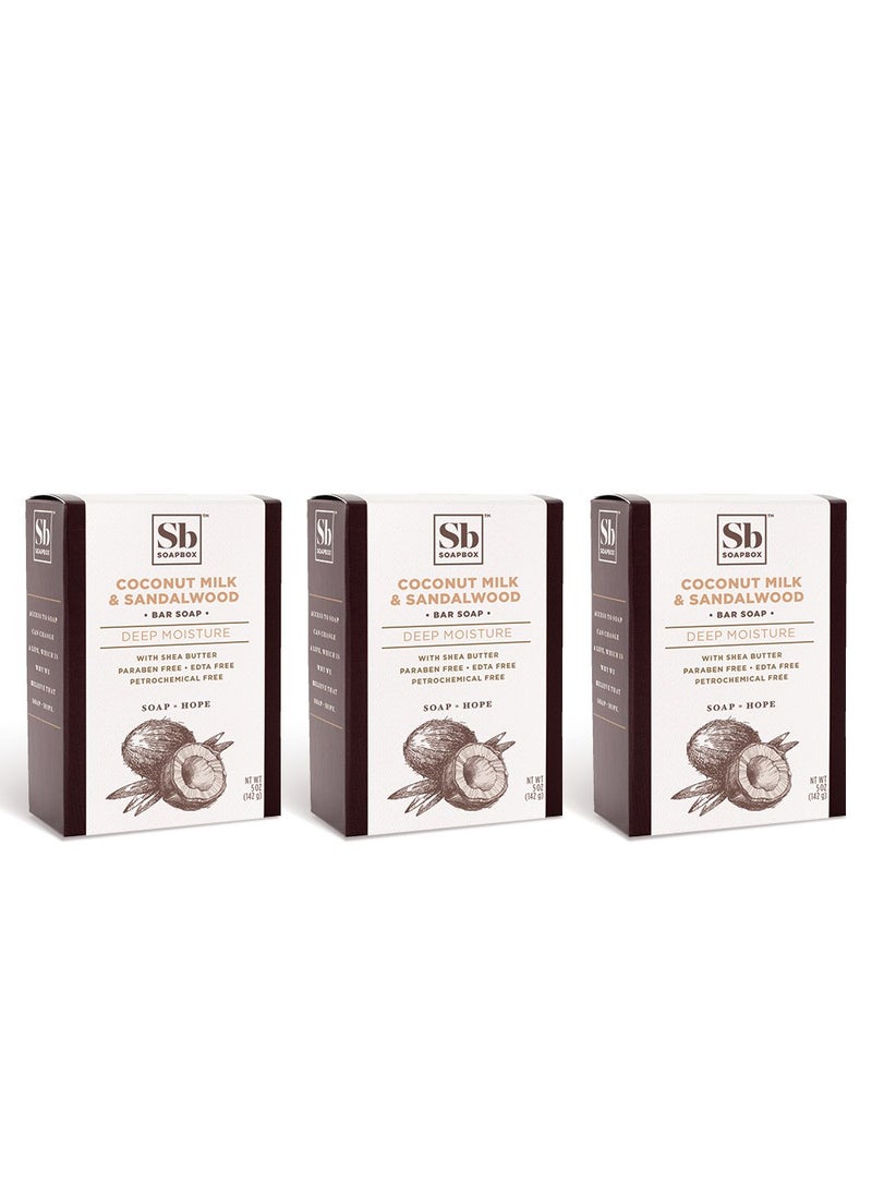 Soapbox - Soapbox Bar Soap Moisturizing  Exfoliating Bar Soap with Shea Butter  Olive Oil  Coconut Milk  Sandalwood Bath Soap Natural EcoFriendly Vegan  Paraben Gluten  Cruelty Free 5oz Pack of 3 - Image 1