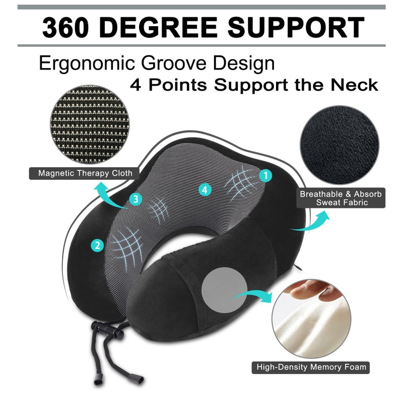 urnexttour Travel Pillow and Blanket Set Neck Pillows Travel Essentials with Sleep Mask for Airplane Car Memory Foam Black - Image 4