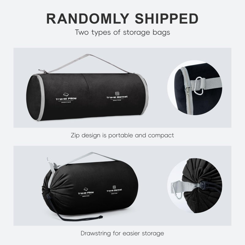urnexttour Travel Pillow and Blanket Set Neck Pillows Travel Essentials with Sleep Mask for Airplane Car Memory Foam Black - Image 2