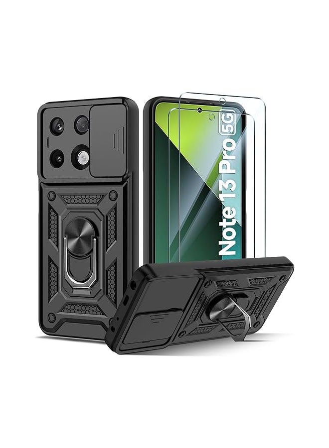 General Xiaomi Redmi Note 13 Pro 5G Phone Case with Lens Protector Phone Case and 2 Pieces Screen Protector Rotating Ring Holder  - Image 1
