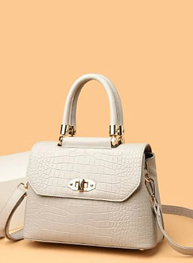 Styli Croc Textured Handbag with Turn Lock Closure