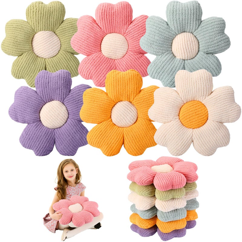 Drydiet 6 Pcs Flower Shaped Pillows Daisy Floor Throw Pillows 15 Inch Flower Seat Cushion for Reading Sofa Couch Bed Decor for Back to School First Day of SchoolBright Color - Image 2