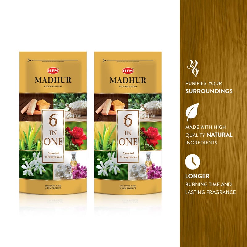 HEM Madhur Incense Sticks 6in1 Assorted Fragrances Sandal Mogra Jasmine Kewda Rose Intimate Long Burning Time 3540 Minutes Zip Pouch Packaging Approx 184 Sticks Pack of 2 480g - Image 5