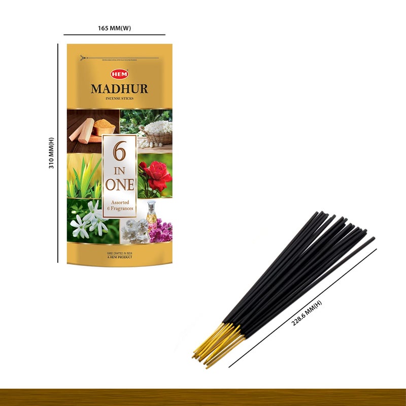HEM Madhur Incense Sticks 6in1 Assorted Fragrances Sandal Mogra Jasmine Kewda Rose Intimate Long Burning Time 3540 Minutes Zip Pouch Packaging Approx 184 Sticks Pack of 2 480g - Image 2