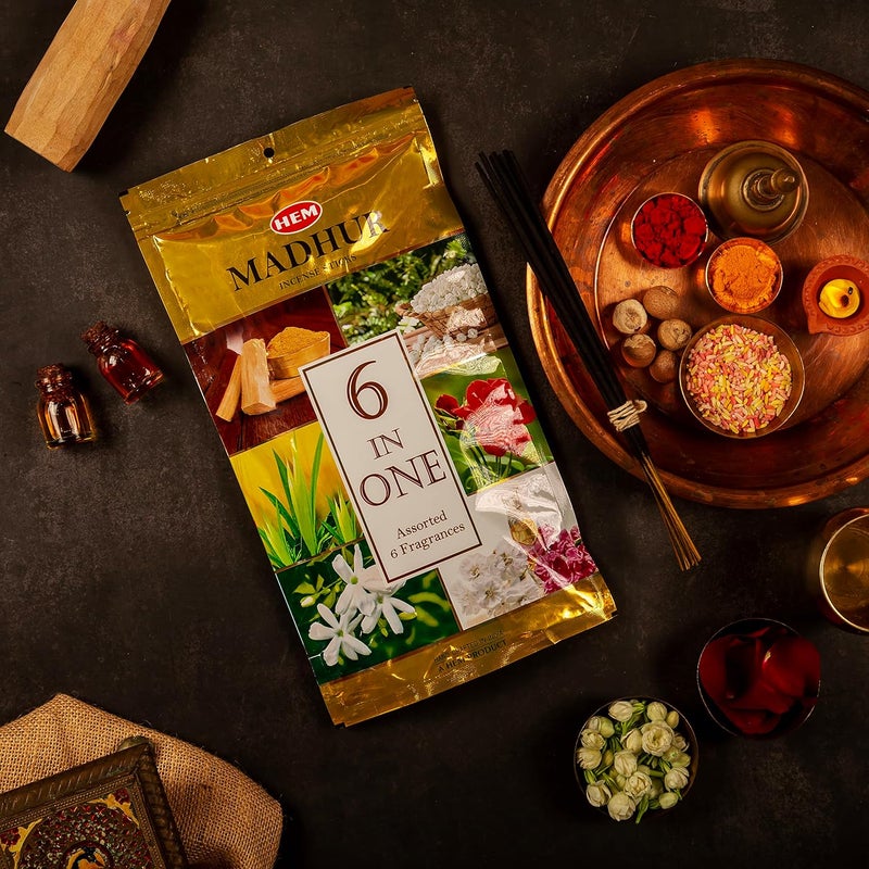 HEM Madhur Incense Sticks 6in1 Assorted Fragrances Sandal Mogra Jasmine Kewda Rose Intimate Long Burning Time 3540 Minutes Zip Pouch Packaging Approx 184 Sticks Pack of 2 480g - Image 3