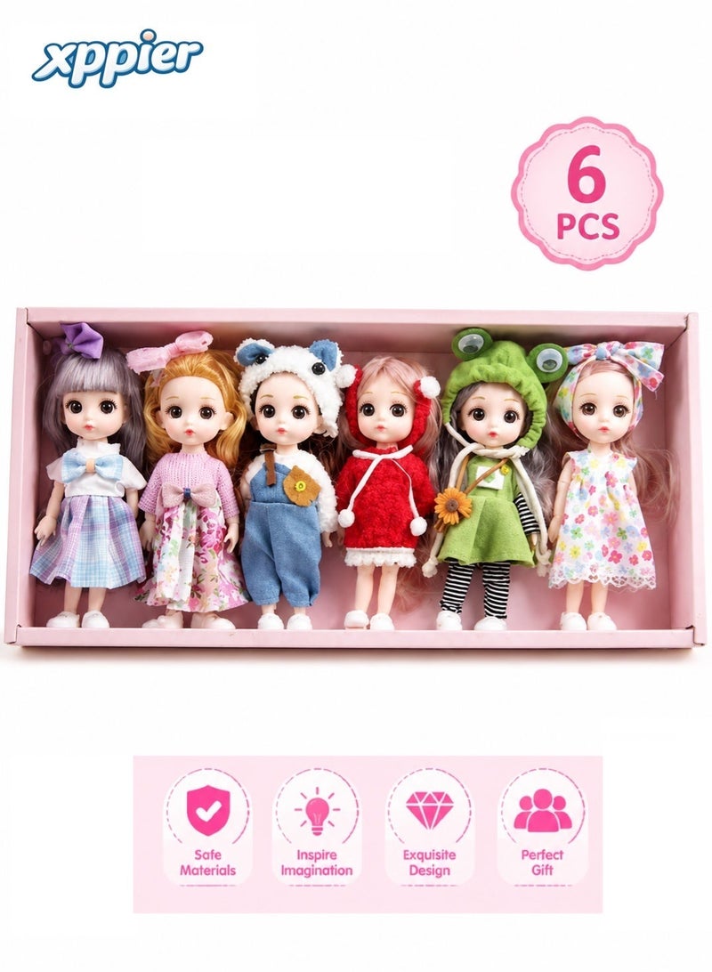 xppier 6 pcs Mini Dolls Fashion Toddler Princess Collection Girls Gift Set, Cute Dolls, Toys for girls - Image 1