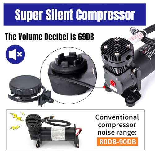ZHSYMX Ultra Quiet Air Compressor, 3/8 NPT Super Silent 69DB 12V 300PSI Air Ride Suspension Compressor/Air Train Horn for Train/Truck/Car Black - Image 2