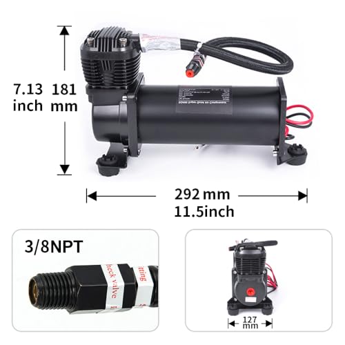 ZHSYMX Ultra Quiet Air Compressor, 3/8 NPT Super Silent 69DB 12V 300PSI Air Ride Suspension Compressor/Air Train Horn for Train/Truck/Car Black - Image 3