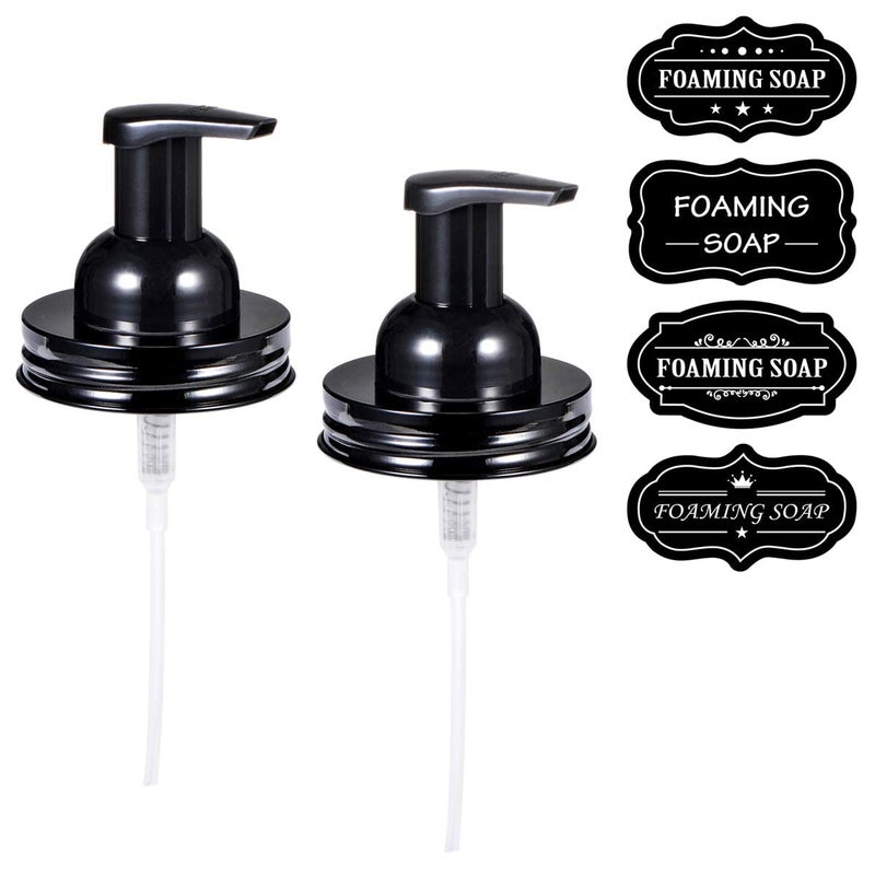 Amolliar Mason Jar Foaming Soap Dispenser Pump, Plastic Foam Soap Pump Rustproof Stainless Steel Lid, Refillable Hand Soap, Waterproof Labels, Cute Farmhouse Decor, Bathroom Accessories, Black 2 Pack - Image 1