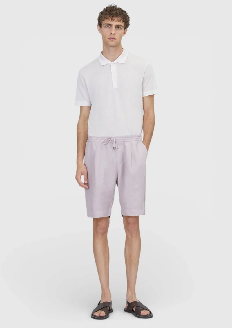 RAMSEY Pink Weaving Jogging Fit Casual Linen Blended Bermuda