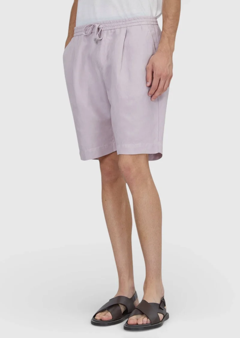 RAMSEY Pink Weaving Jogging Fit Casual Linen Blended Bermuda