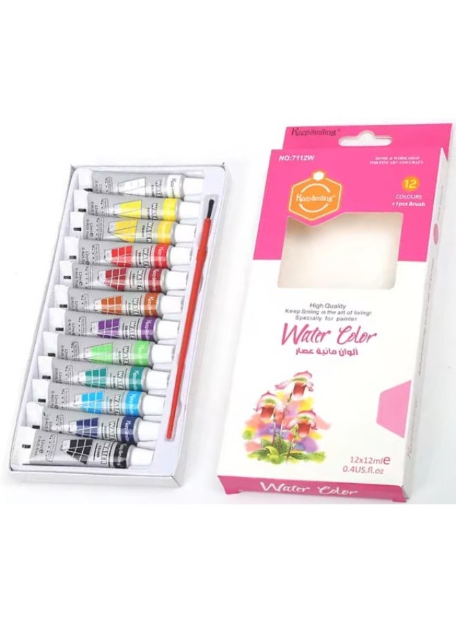 Keep Smiling HS-7112W Premium Water Color Paint Set With 12 Tubes Multicolour 12x12ml With Brush - Image 2