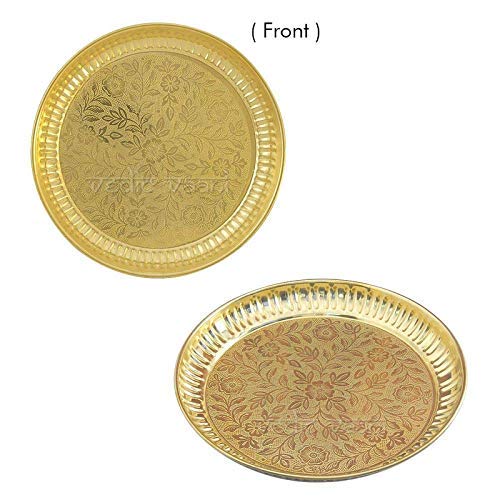 Shoro Set of 2 Handmade Brass Puja Thali with Flower Emossed DesignBrass Pooja Plate for Home Office Decoration Gifting Size6 Inch - Image 2