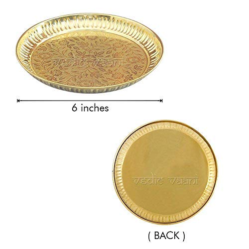 Shoro Set of 2 Handmade Brass Puja Thali with Flower Emossed DesignBrass Pooja Plate for Home Office Decoration Gifting Size6 Inch - Image 3