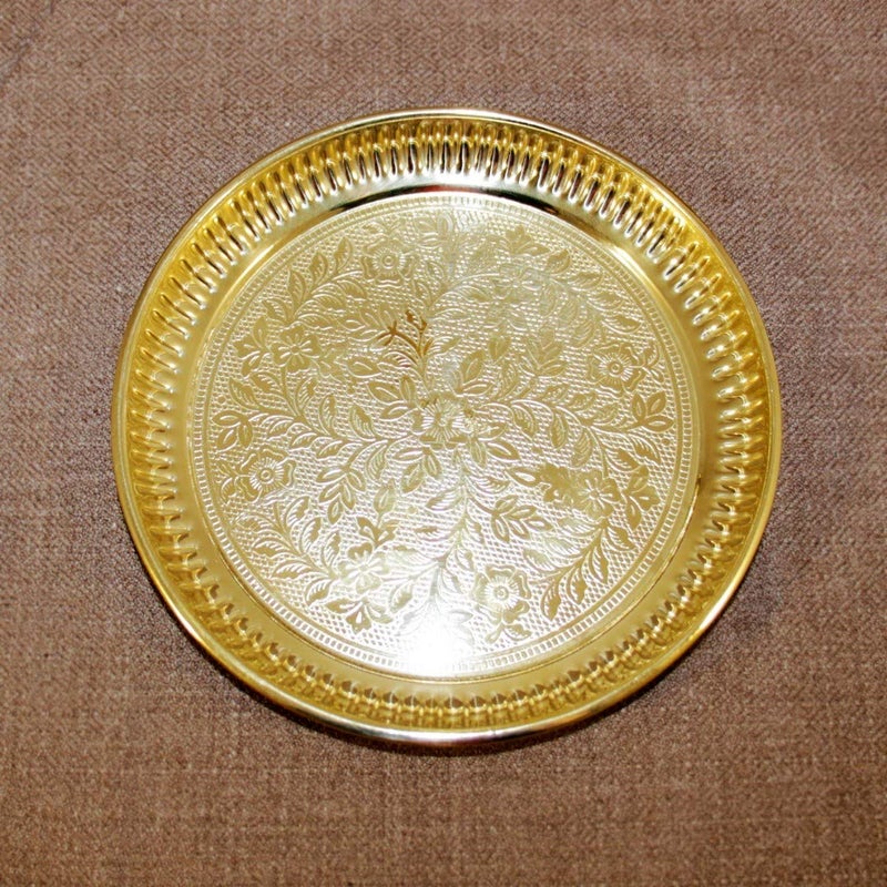 Shoro Set of 2 Handmade Brass Puja Thali with Flower Emossed DesignBrass Pooja Plate for Home Office Decoration Gifting Size6 Inch - Image 4