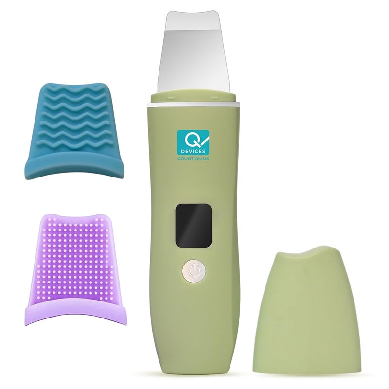 Q DEVICES Ultrasonic Facial Skin Scrubber 4 Modes Blackhead Remover Facial Pores Cleaner Stainless Steel Spatula Extractor Tip Silicone Covers Rechargeable - Image 1