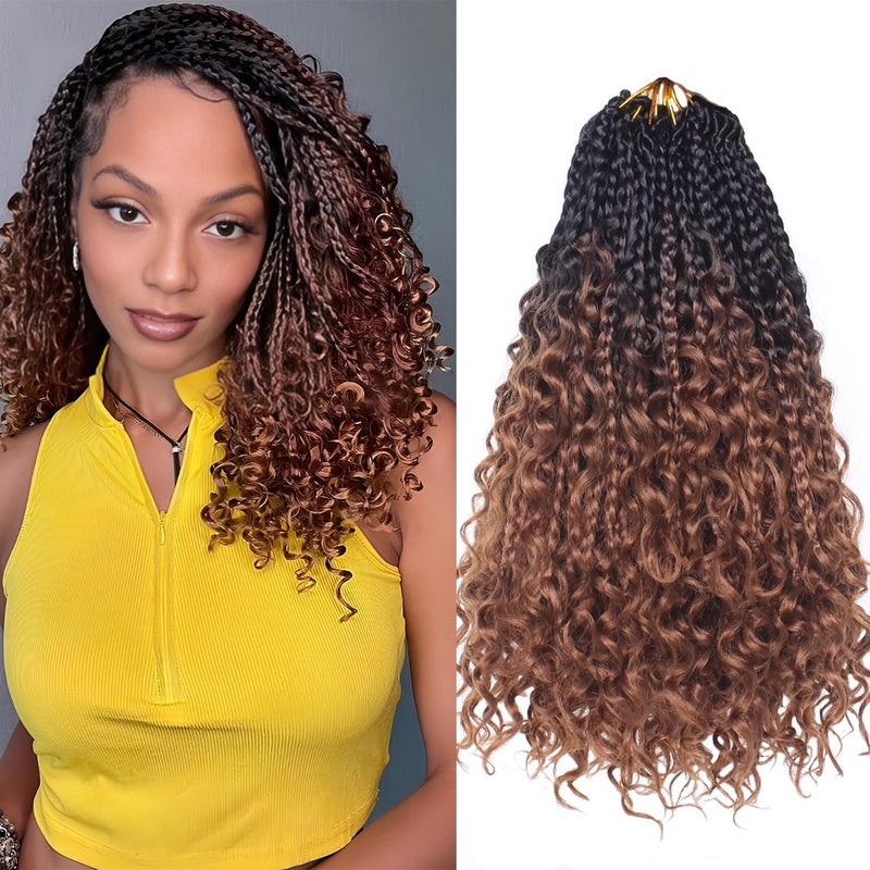 Beverlee Boho 8 Pack Goddess Box Braids 14 Inch Bohemian Crochet Hair with Curly Ends Prelooped Synthetic for Black Women