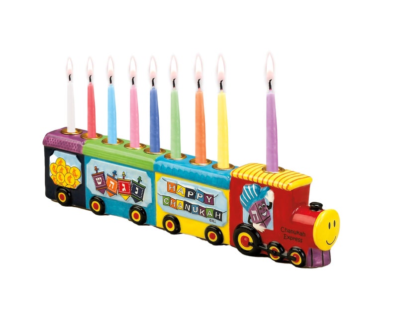 Rite Lite Chanukah Menorah Express Ceramic Menorah  11.5 Multi-Color Hannukah Train Menora Jewish Holiday Party Favors Goodie Bag Decor Accessories Festival of Lights - Image 1