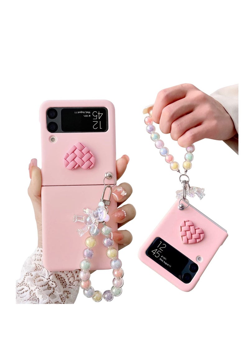 KASTWAVE Case for Samsung Z Flip 4 with Strap, Case with Wrist Strap, Fit for Hard PC Z Flip 4 Phone Case with Heart Bear Anti-Scratch Anti-Fingerprint Protective Case for Samsung Galaxy Z Flip 4 - Pink - Image 1