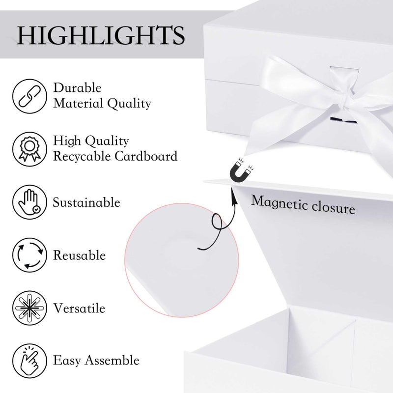 LFBOX White Gift Box with Ribbon Magnetic Lids 10.2x9x3.74 in, Christmas Gift Boxes Bridesmaid Groomsman Proposal Boxes, Wedding Storage Box 2 Pack - Image 4