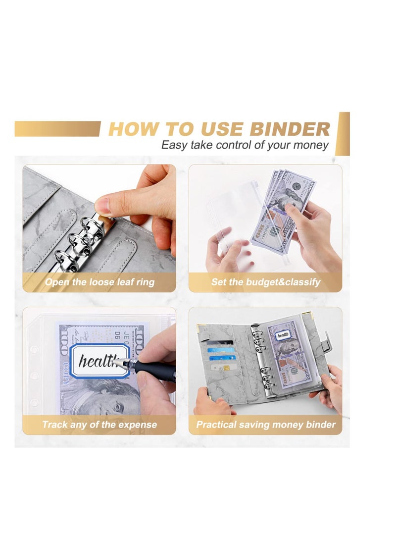 Generic Budget Binder, Budget Binder with Zipper Envelopes, Cash Envelopes for Budgeting and Saving Money, Money Organizer for Cash, 14Pcs Budget Planner with Cash Envelopes Grey  - Image 5