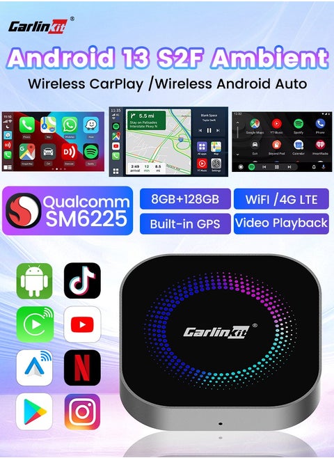 CarlinKit Smart TV Box 8GB+128GB Android 13 Aluminum Glass Box Wireless Android Auto Built-in GPS Play Store For Netflix YouTube For OEM Cars