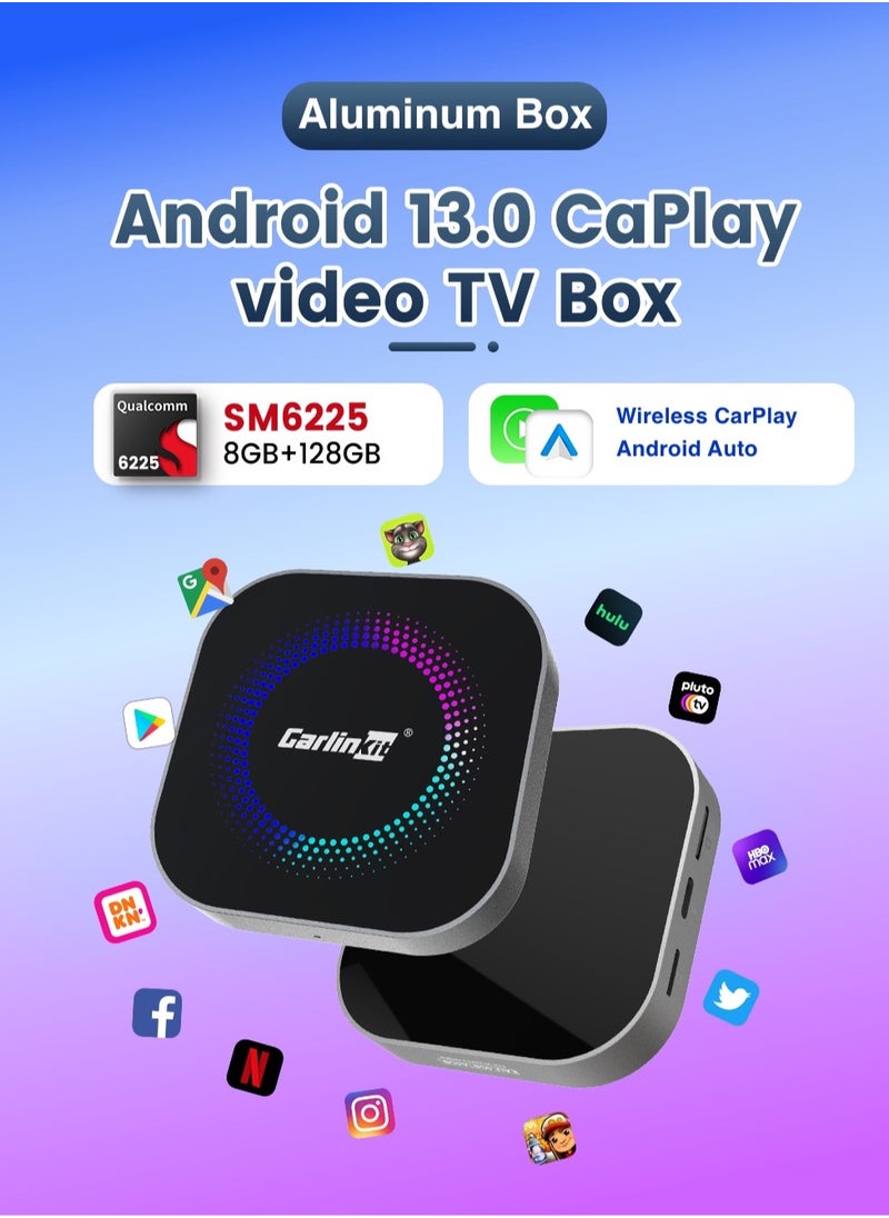 CarlinKit Smart TV Box 8GB+128GB Android 13 Aluminum Glass Box Wireless Android Auto Built-in GPS Play Store For Netflix YouTube For OEM Cars