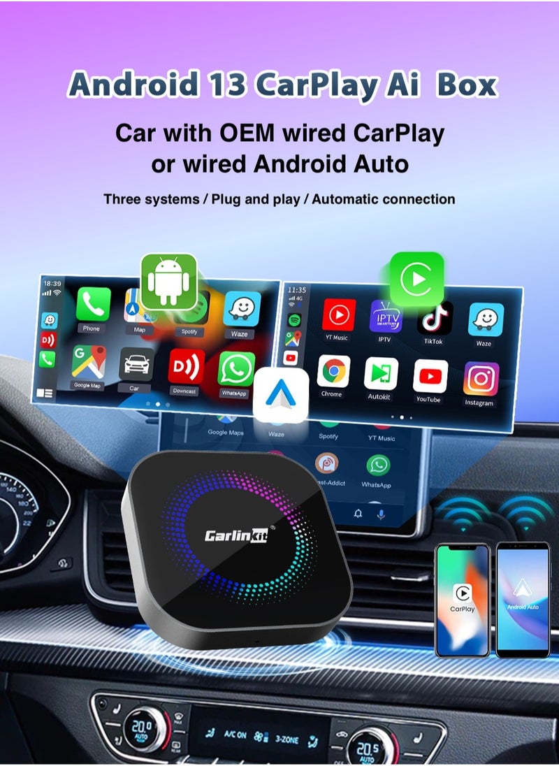 CarlinKit Smart TV Box 8GB+128GB Android 13 Aluminum Glass Box Wireless Android Auto Built-in GPS Play Store For Netflix YouTube For OEM Cars