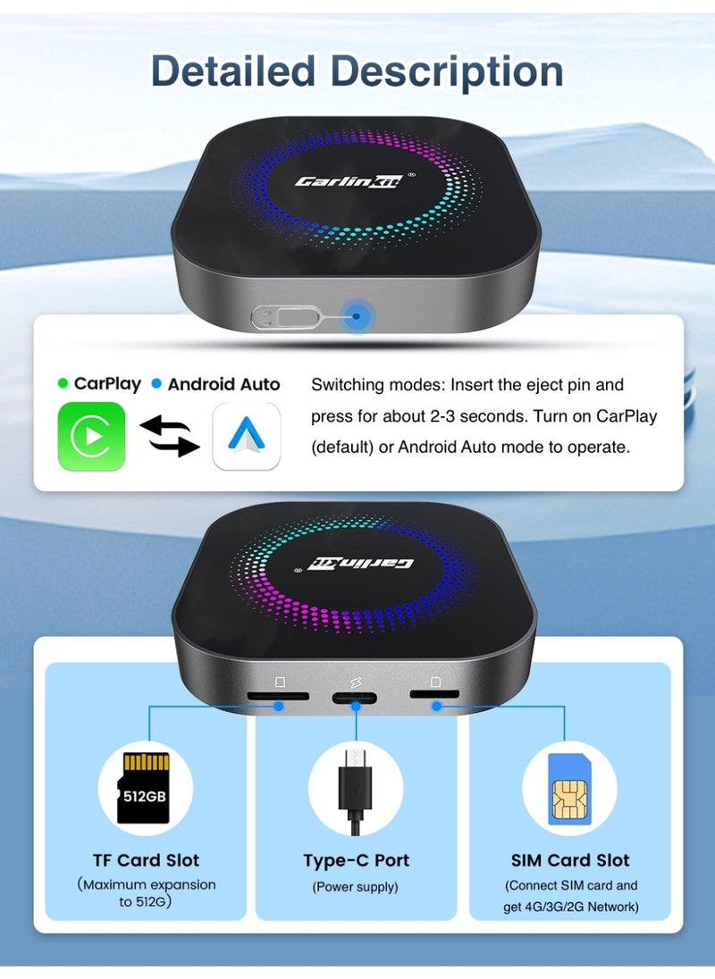 CarlinKit Smart TV Box 8GB+128GB Android 13 Aluminum Glass Box Wireless Android Auto Built-in GPS Play Store For Netflix YouTube For OEM Cars