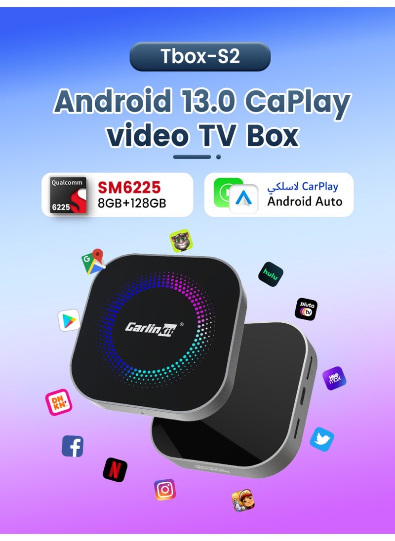 CarlinKit Smart TV Box 8GB+128GB Android 13 Aluminum Glass Box Wireless Android Auto Built-in GPS Play Store For Netflix YouTube For OEM Cars