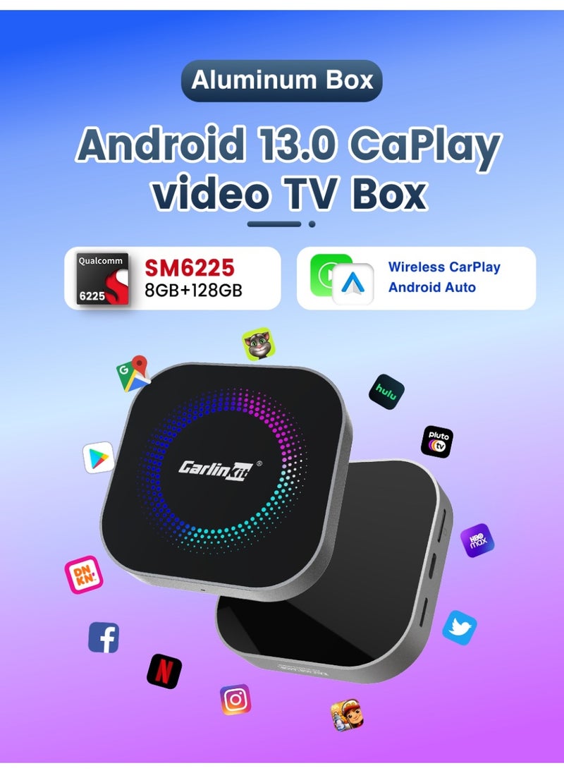 CarlinKit Smart TV Box 8GB+128GB Android 13 Aluminum Glass Box Wireless Android Auto Built-in GPS Play Store For Netflix YouTube For OEM Cars