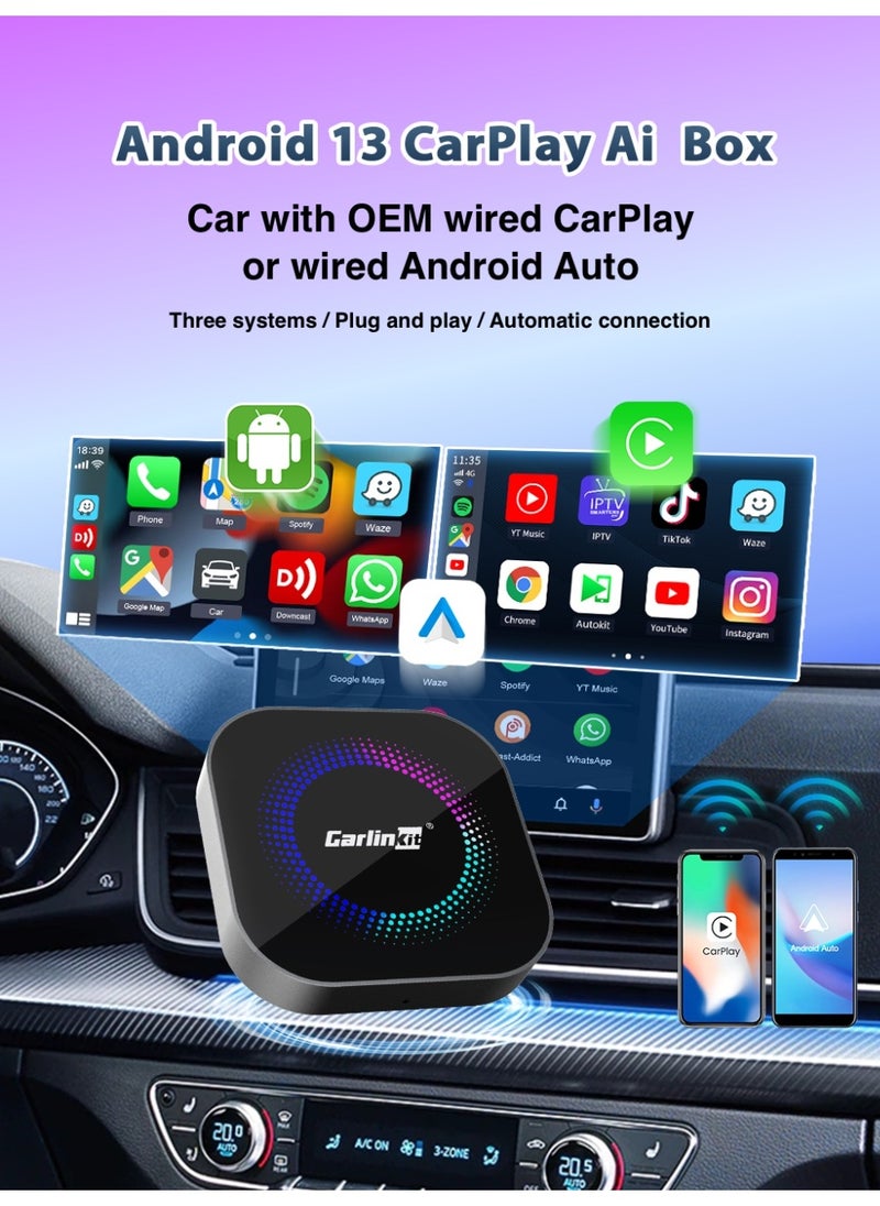 CarlinKit Smart TV Box 8GB+128GB Android 13 Aluminum Glass Box Wireless Android Auto Built-in GPS Play Store For Netflix YouTube For OEM Cars