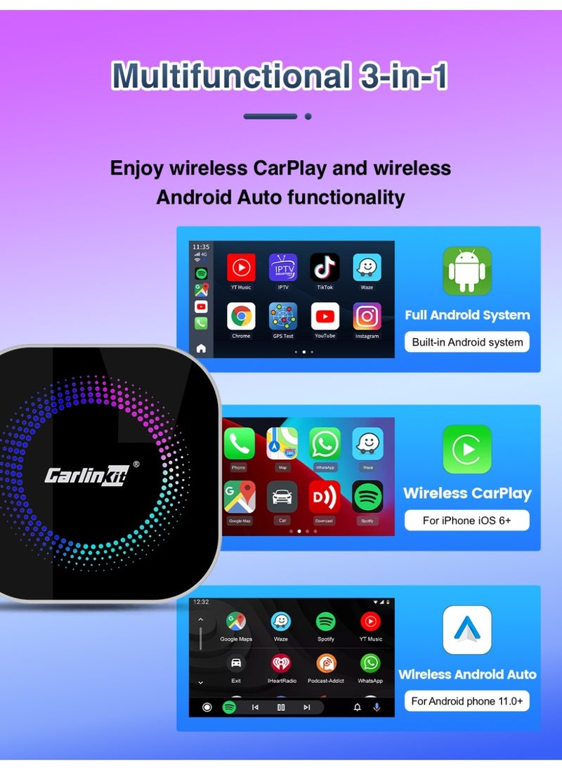 CarlinKit Smart TV Box 8GB+128GB Android 13 Aluminum Glass Box Wireless Android Auto Built-in GPS Play Store For Netflix YouTube For OEM Cars