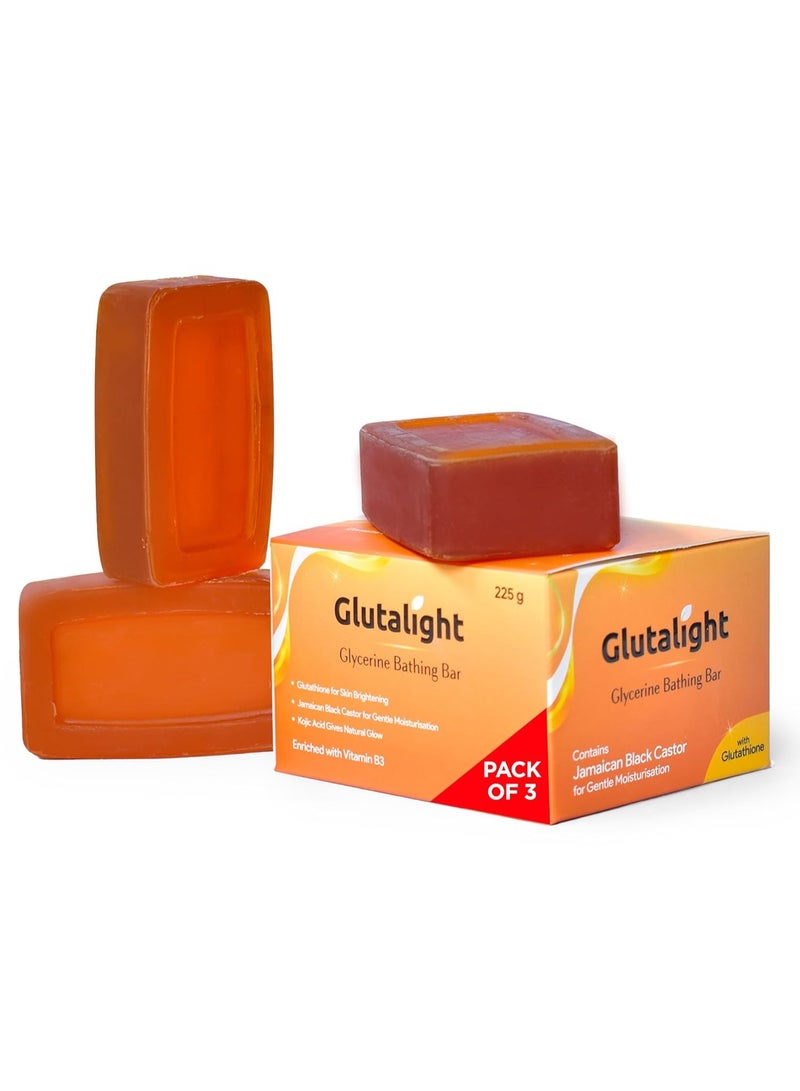 Glutalight Glutathione & Glycerine Soap with Kojic Acid for Radiant Skin | Enriched with Black Castor Oil | Ideal for Winter Dryness Sensitive Skin & Tan Removal | Deep Moisturizing Bath Soap - Pack of 3 - Image 1