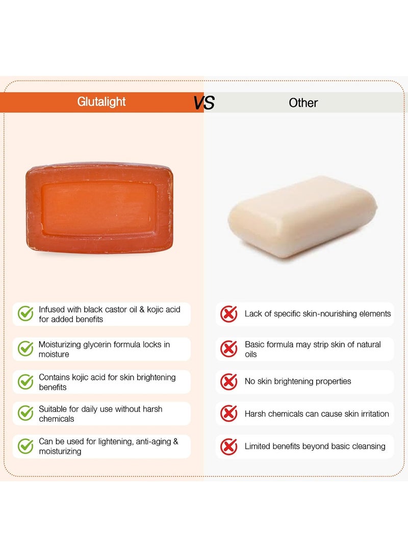 Glutalight Glutathione & Glycerine Soap with Kojic Acid for Radiant Skin | Enriched with Black Castor Oil | Ideal for Winter Dryness Sensitive Skin & Tan Removal | Deep Moisturizing Bath Soap - Pack of 3 - Image 3