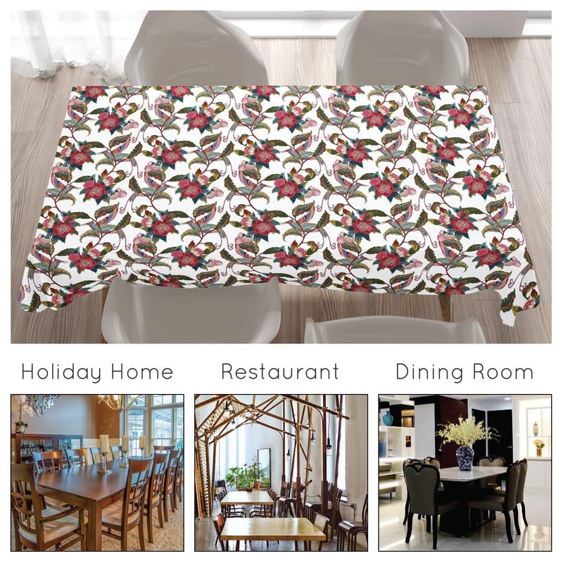 Encasa XO Encasa XO Dining Table Cloth - 6 ft - Water Repellent - Rectangular - Polyester Printed Twill Fabric Table Cover - 140x180 cm - Machine Washable - Durable - Chintz Red - Image 4