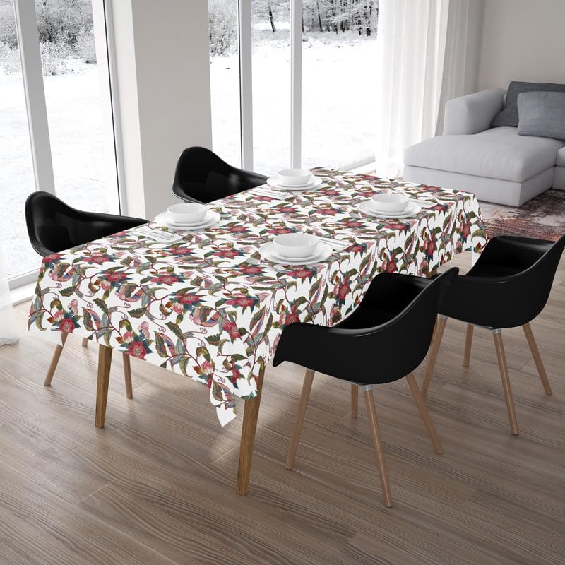 Encasa XO Encasa XO Dining Table Cloth - 6 ft - Water Repellent - Rectangular - Polyester Printed Twill Fabric Table Cover - 140x180 cm - Machine Washable - Durable - Chintz Red - Image 2