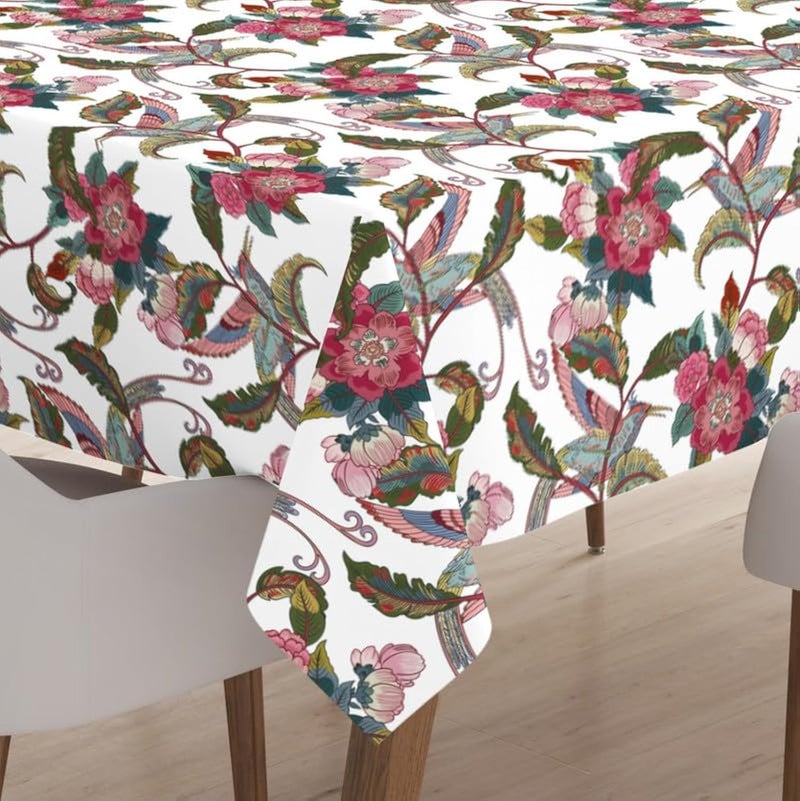 Encasa XO Encasa XO Dining Table Cloth - 6 ft - Water Repellent - Rectangular - Polyester Printed Twill Fabric Table Cover - 140x180 cm - Machine Washable - Durable - Chintz Red - Image 1