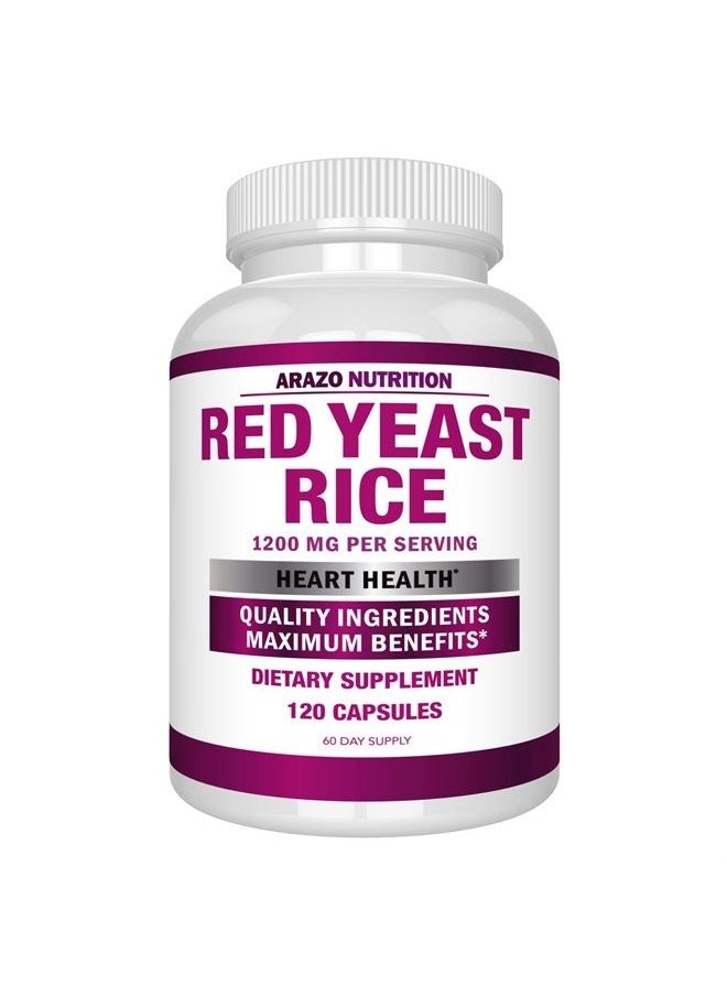 Arazo Nutrition Red Yeast Rice Extract 1200mg – Citrinin Free Supplement – Vegetarian 120 Capsules  - Image 1
