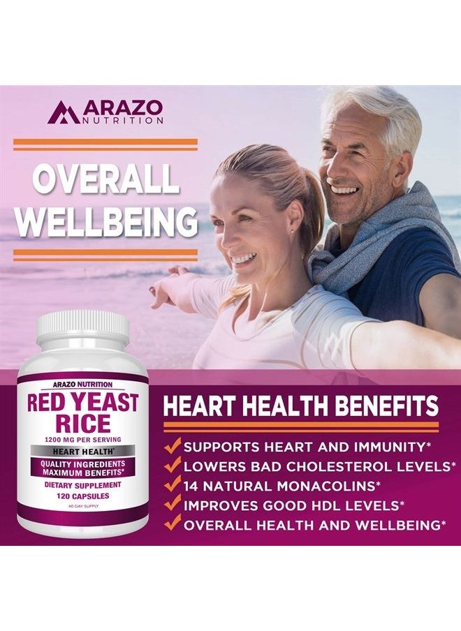 Arazo Nutrition Red Yeast Rice Extract 1200mg – Citrinin Free Supplement – Vegetarian 120 Capsules  - Image 4