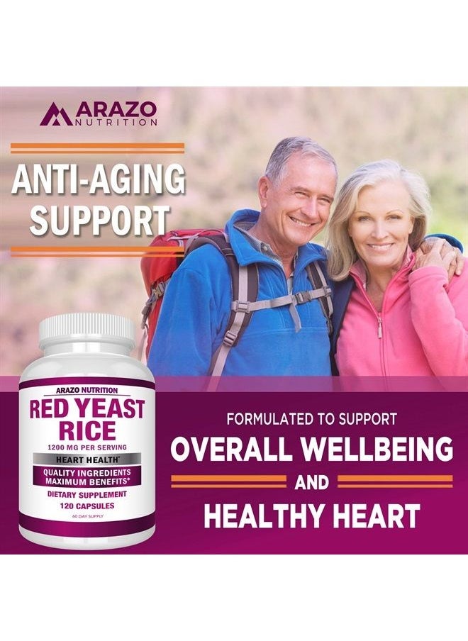 Arazo Nutrition Red Yeast Rice Extract 1200mg – Citrinin Free Supplement – Vegetarian 120 Capsules  - Image 5