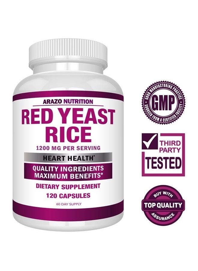 Arazo Nutrition Red Yeast Rice Extract 1200mg – Citrinin Free Supplement – Vegetarian 120 Capsules  - Image 2