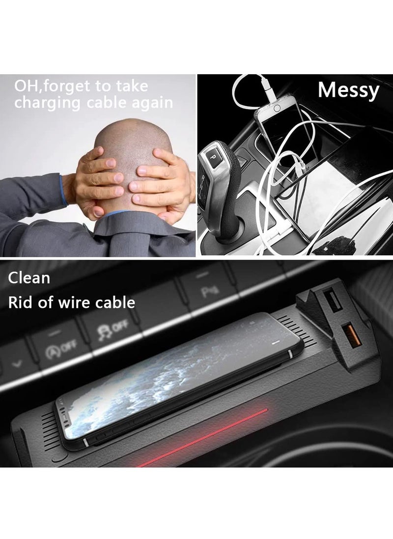 شاحن لاسلكي لسيارة Audi A4 2017-2023/A5 2018-2023، وحدة التحكم المركزية 15 وات مع منفذ USB QC 3.0، محطة شحن الهاتف للسيارة تنطبق على الهواتف المدعومة بالشحن اللاسلكي.