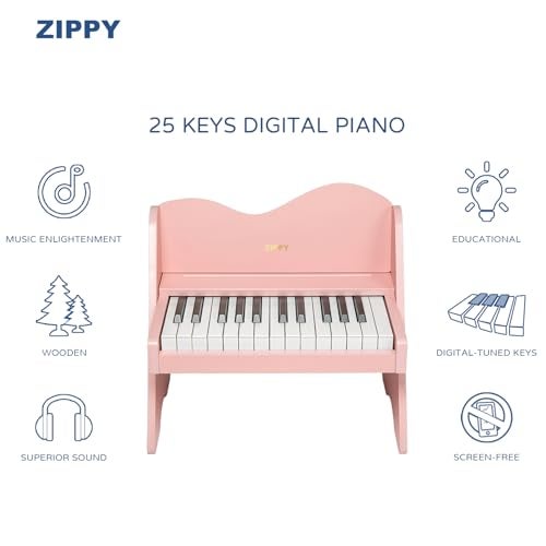 ZIPPY Kids Piano Keyboard 25 Keys Digital Piano for Kids Volume Adjustable Mini Music Educational Instrument Toy Wood Toy for Toddlers Girls Boys Pink - Image 5