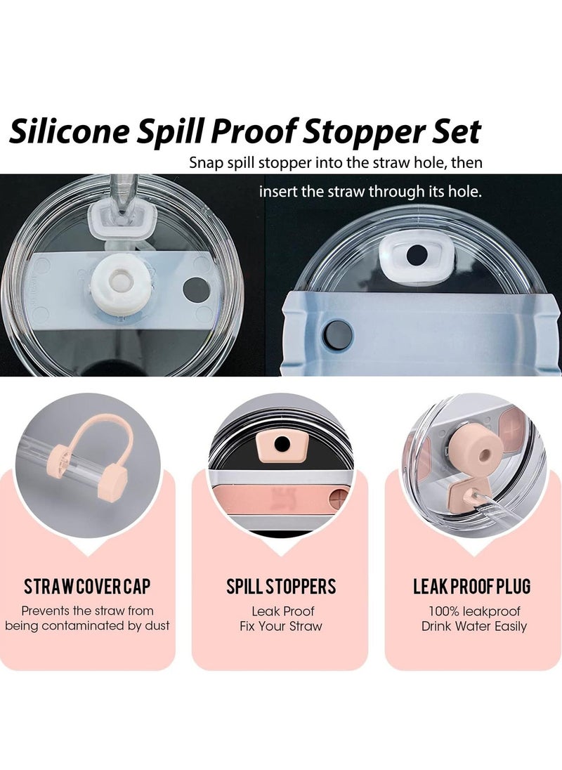 RTYY مجموعة ملحقات كأس ستانلي تشمل 6 قطع من سدادات السيليكون المقاومة للانسكاب، 2 قطعة من غطاء القش لأشواط 9-10 ملم، 1 قطعة من غلاف سيليكون شفاف لكأس ستانلي سعة 40 أونصة و30 أونصة (وردي) - Image 3